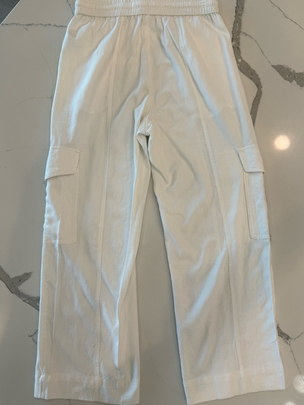 Women’s White Cargo Pants with Elastic Waist